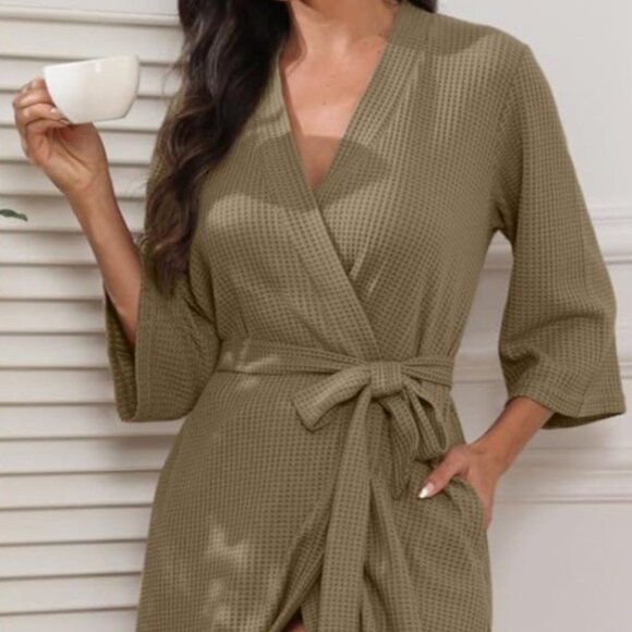 Prinstory Army Green Kimono Style Bathrobe Lounge XL New - Picture 1 of 5
